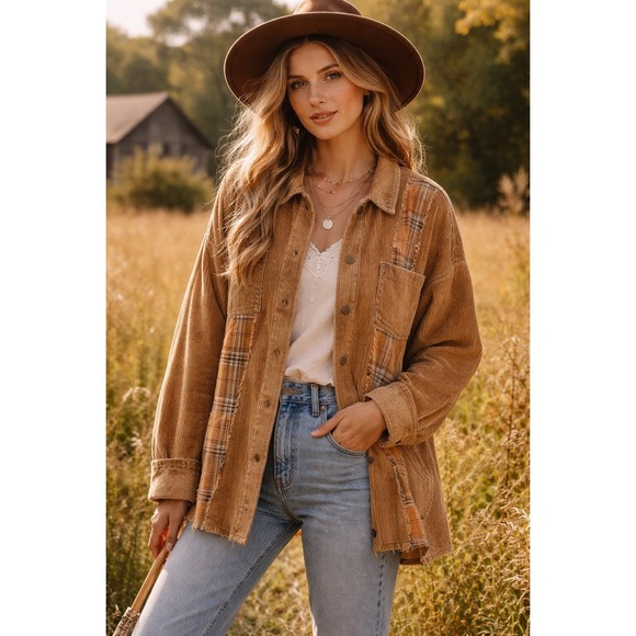 easel Jackets & Blazers - Easel Large Vintage-Inspired Distressed Cottagecore Artsy Boho Patchwork Shacket